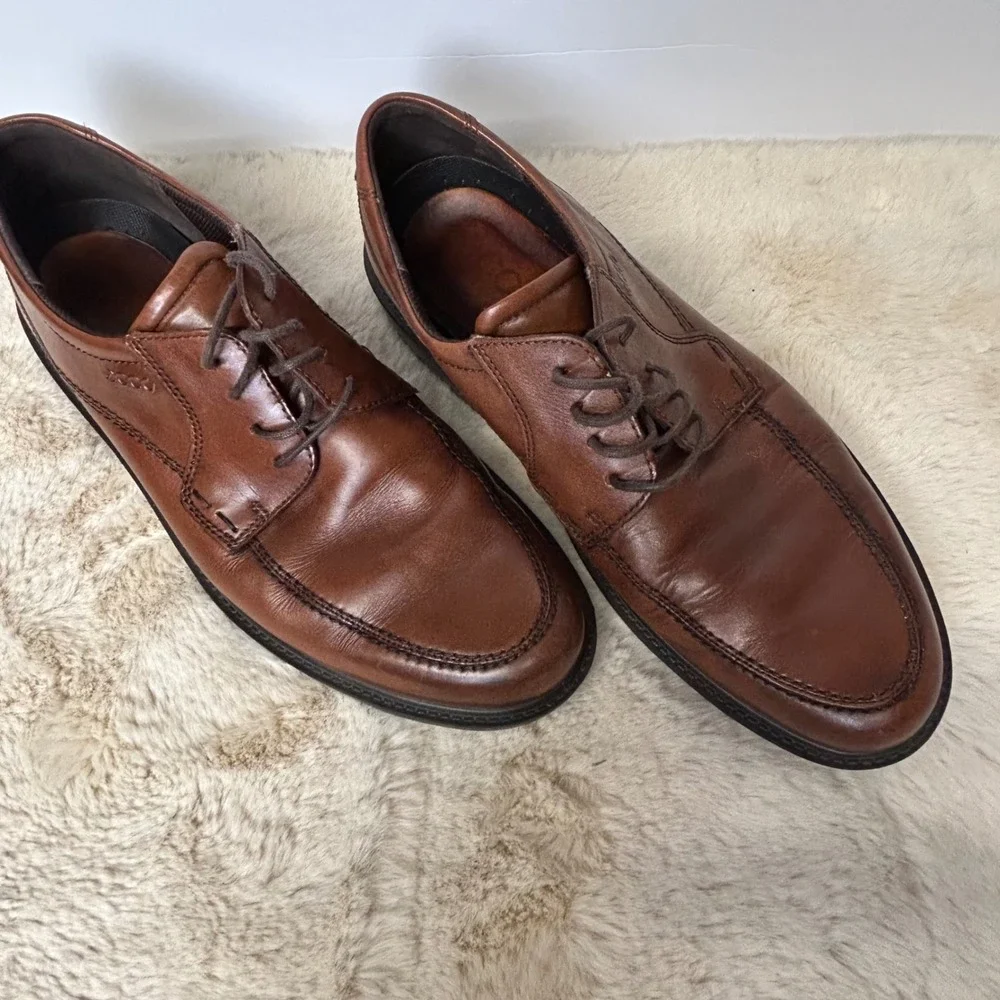 ECCO Mens Brown Leather Moc Toe Derby Dress Shoes Size 45 US 11-11.5‎